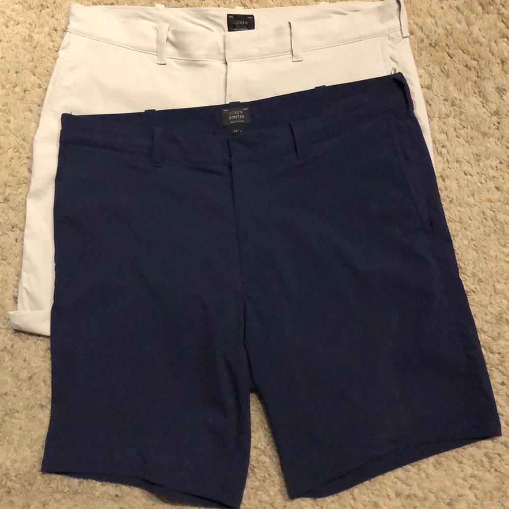 J Crew Men’s Tech Shorts. (2 pairs - Navy & Stone)